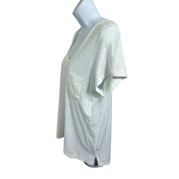 James Perse White Deep Scoop Neck Boyfriend Pocket Tee Sz 4 Short Sleeve T-Shirt - Picture 5 of 7